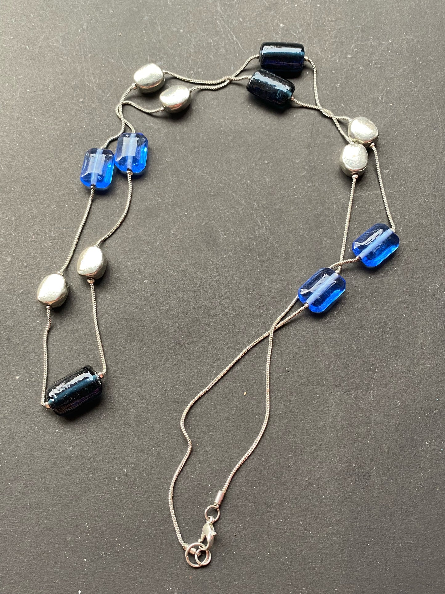 Blue & Silver Dual-Strand Statement Necklace