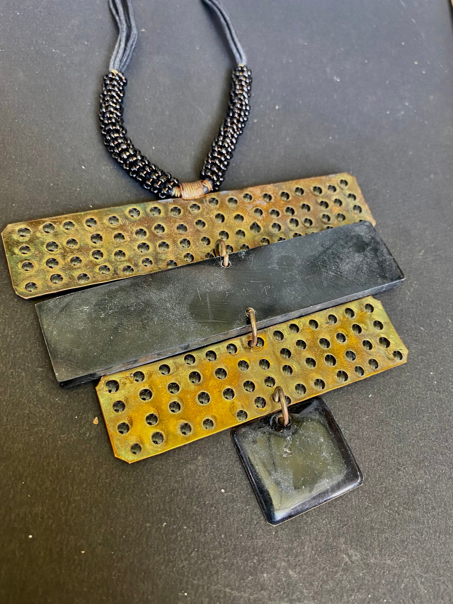 Bold Geometric Brass & Resin Statement Necklace