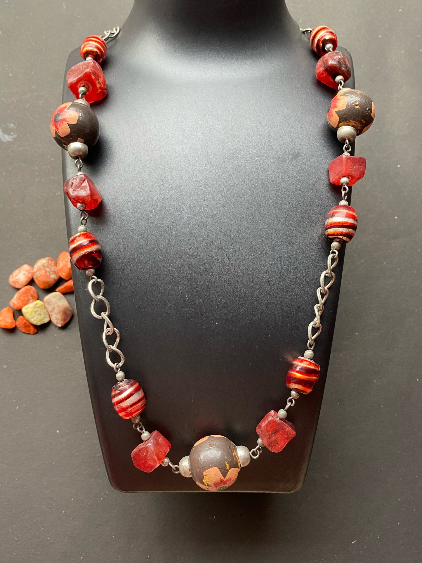 Handcrafted Floral & Striped Bead Necklace