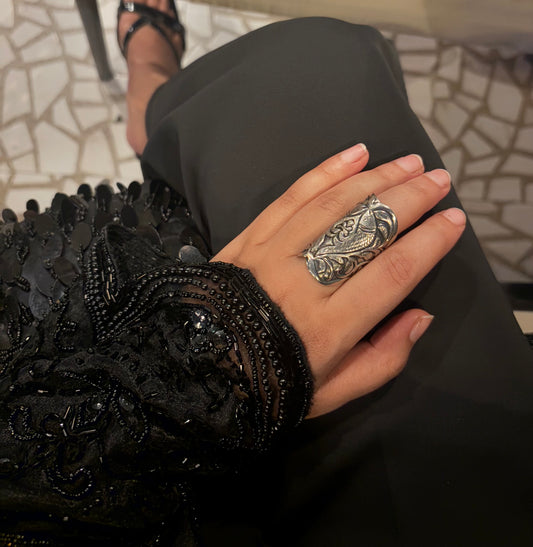 Vintage Boho Statement Ring – Antique Silver Adjustable