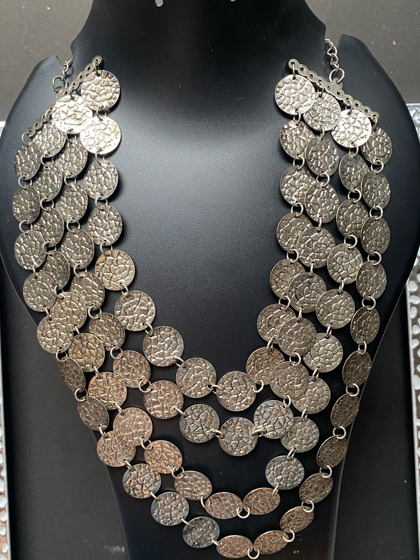 Handcrafted Silver-Toned Coin Statement Necklace