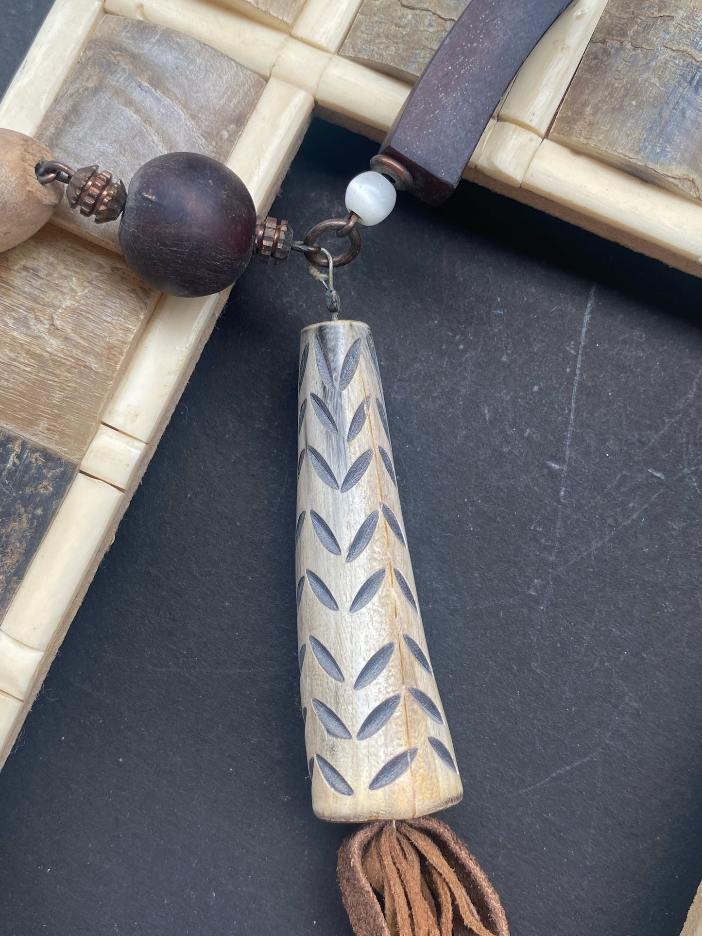 Rustic Bohemian Beaded Pendant Necklace
