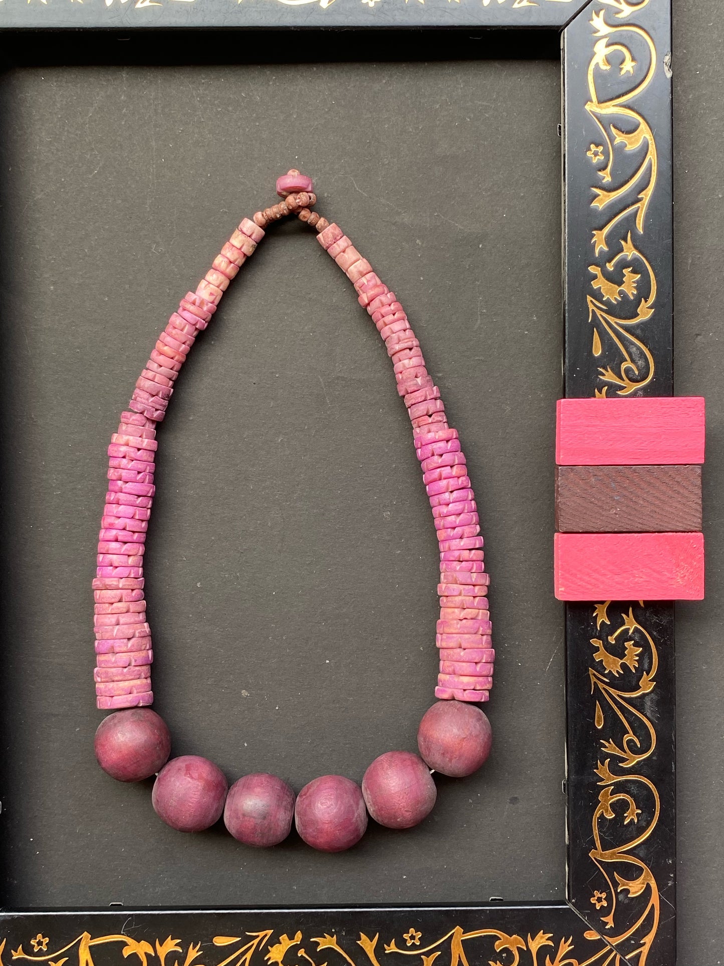 Handcrafted Pink Wooden & Shell Bead Necklace