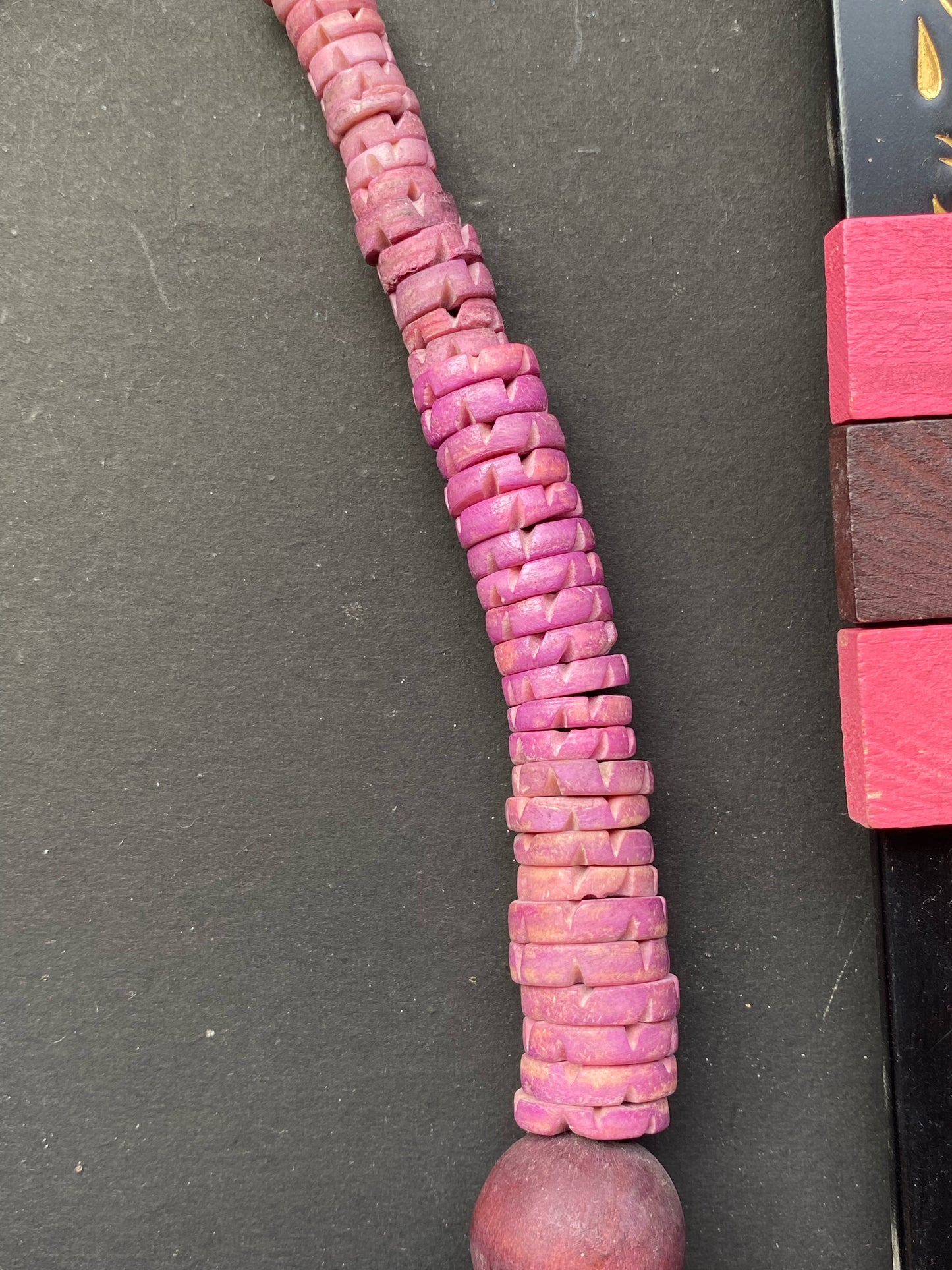 Handcrafted Pink Wooden & Shell Bead Necklace