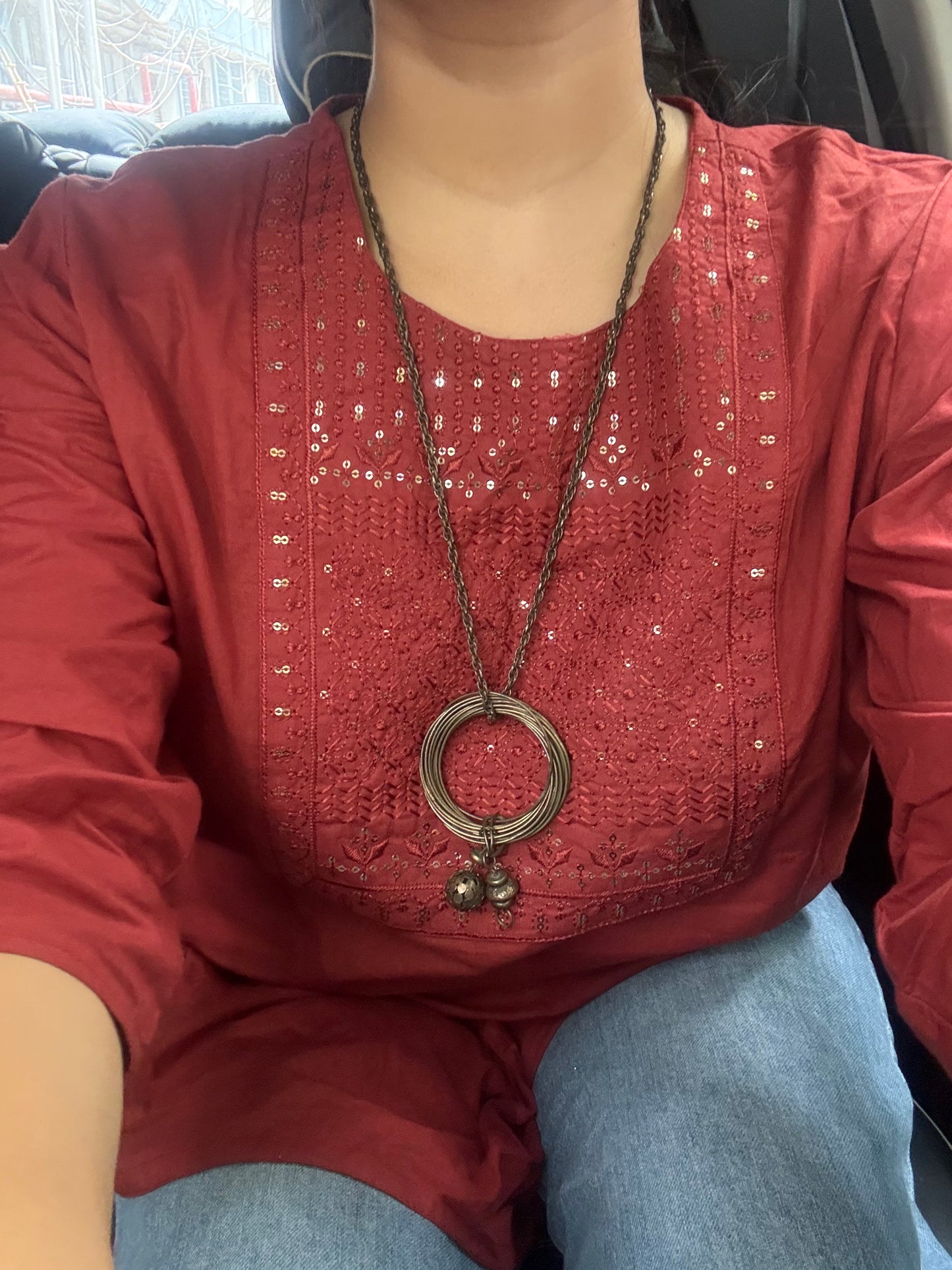 Antique Brass Layered Ring Pendant Necklace