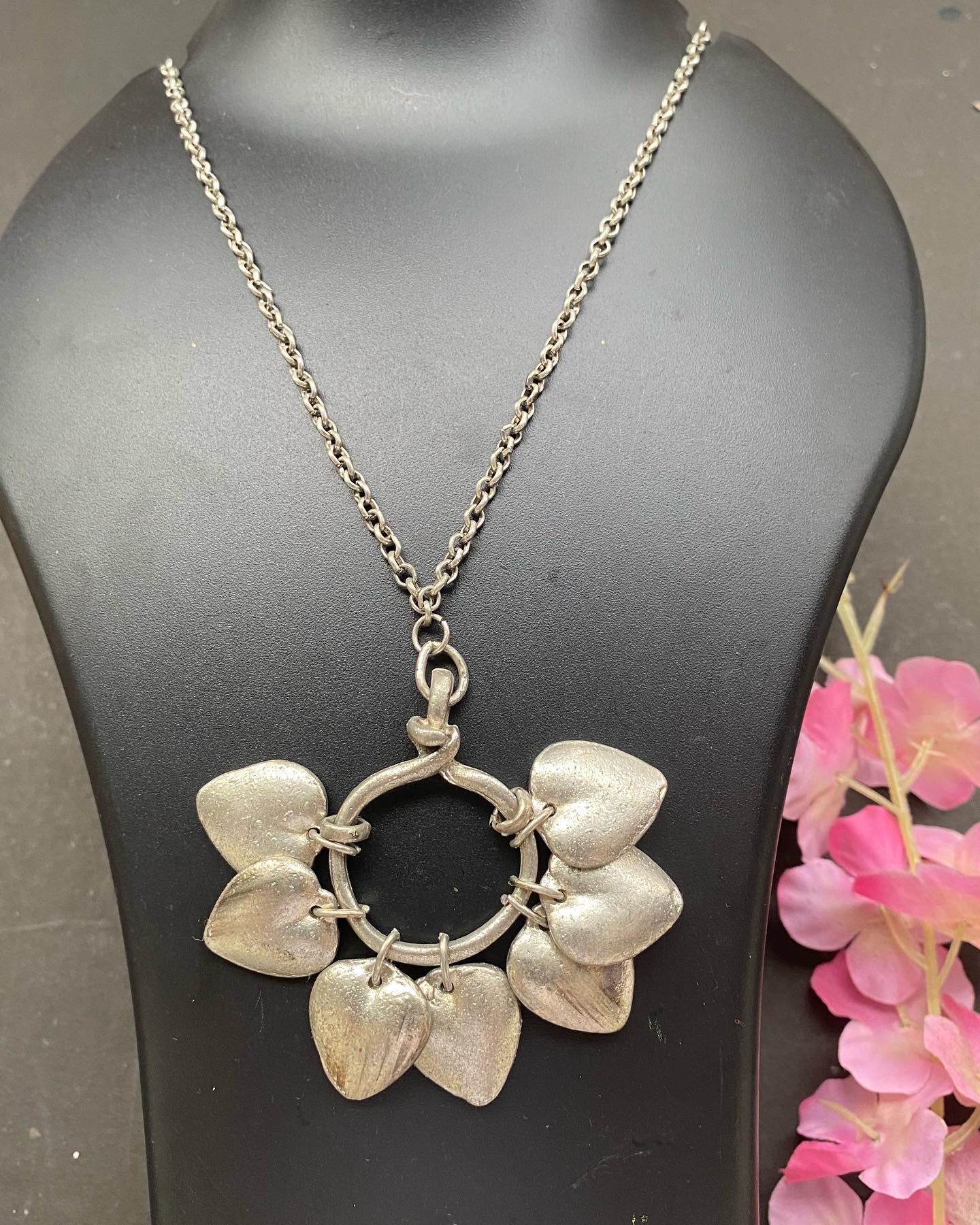 Silver Heart Charm Statement Necklace