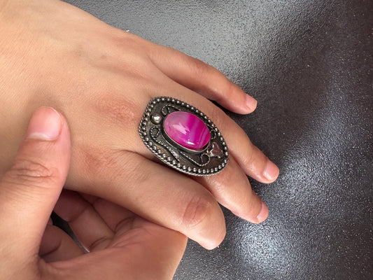 Vintage Silver Statement Ring with Pink Stone