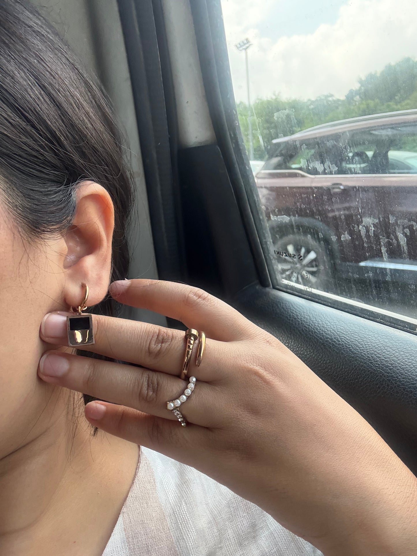 Gold-Plated Hoop Earrings with Black Enamel & Butterfly Charm