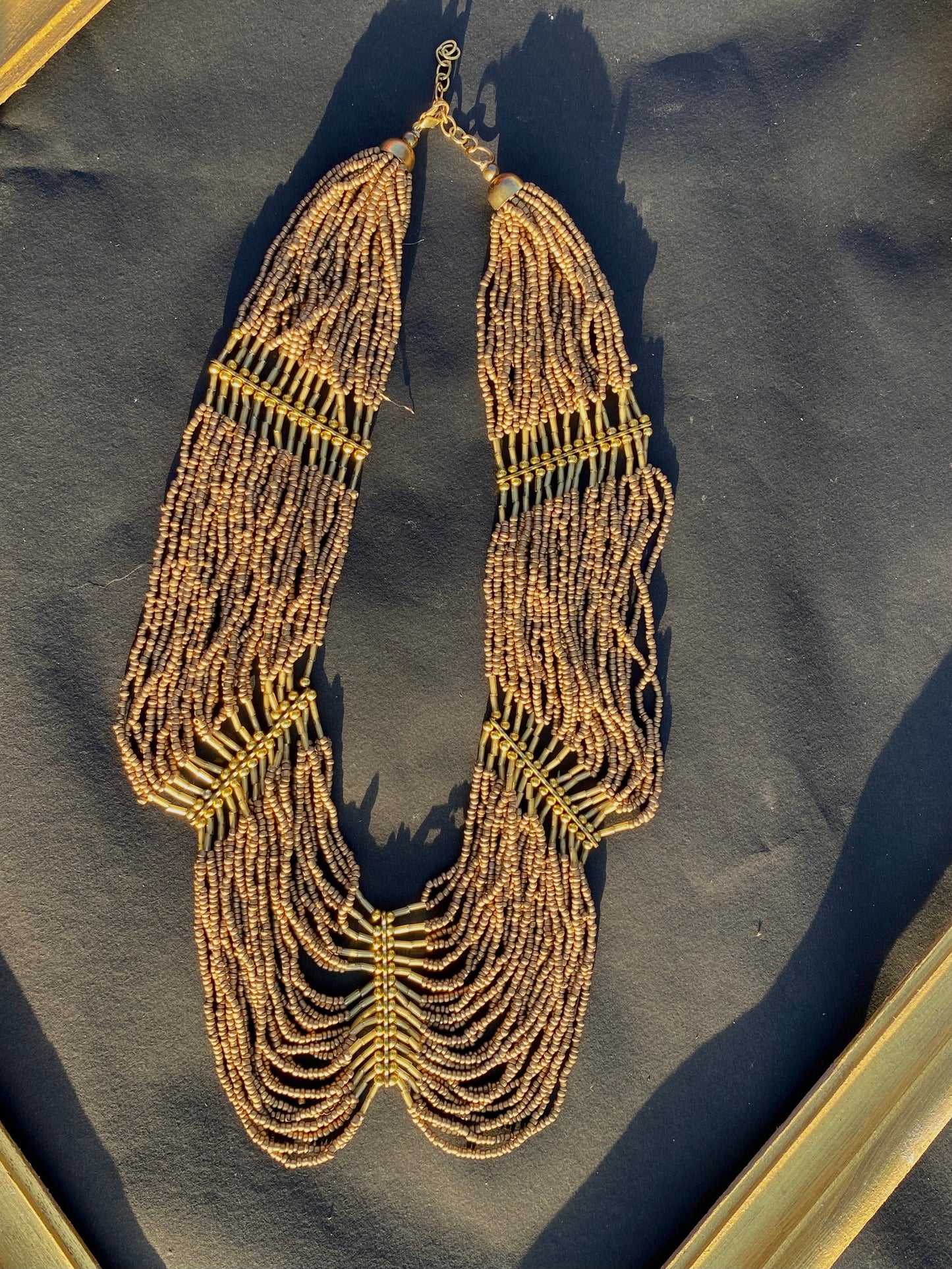 Layered Tribal Gold Seed Bead Necklace