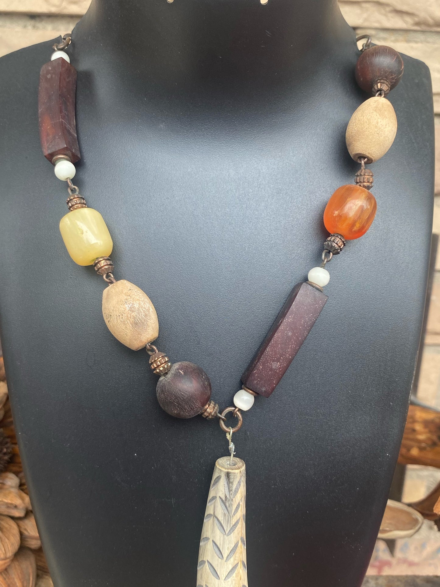 Rustic Bohemian Beaded Pendant Necklace