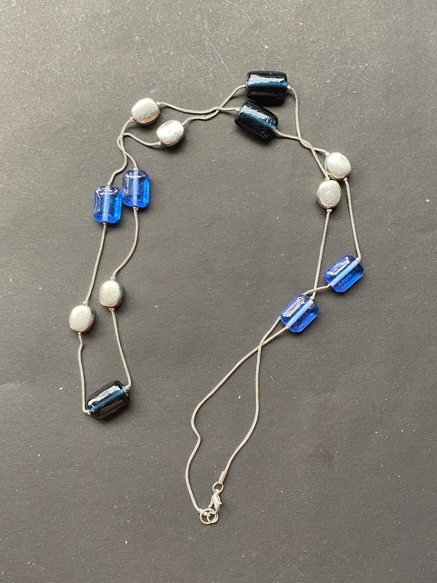 Blue & Silver Dual-Strand Statement Necklace
