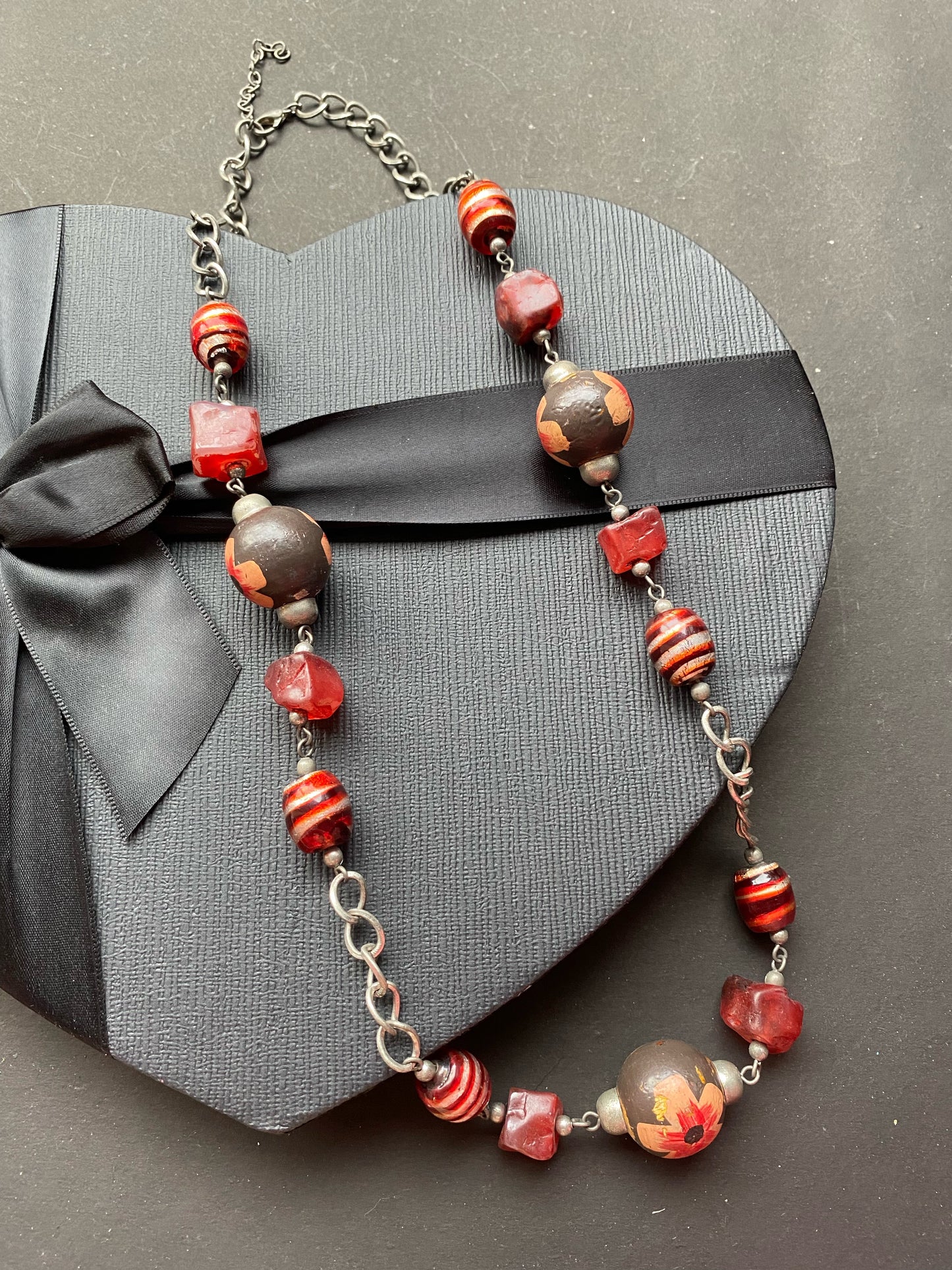 Handcrafted Floral & Striped Bead Necklace