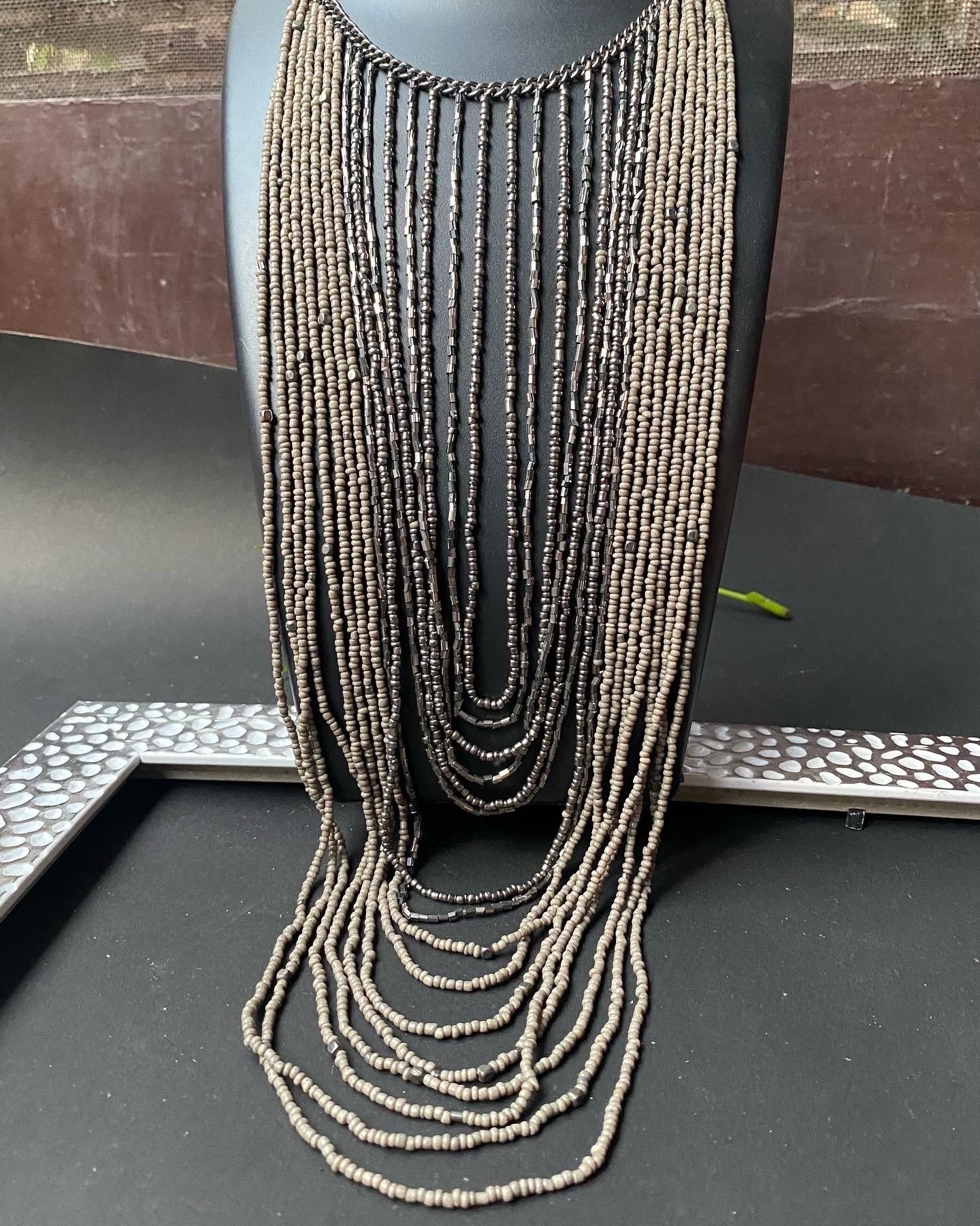 Midnight Cascade Beaded Layered Necklace