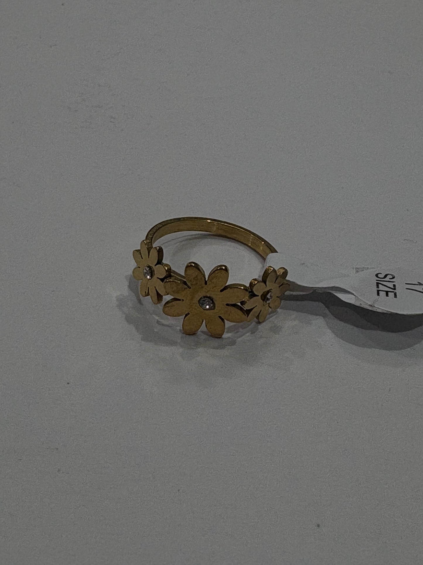 Golden Daisy Flower Ring with Crystal Accents
