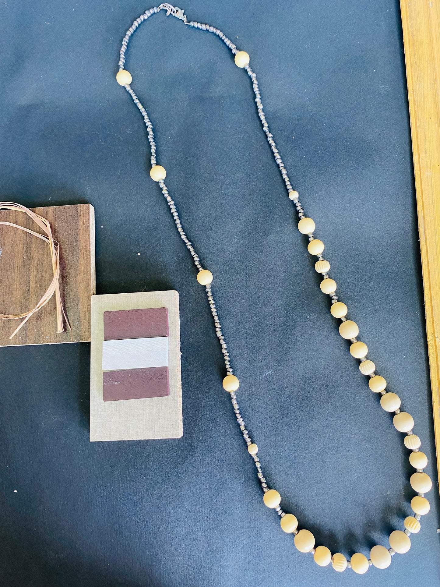 Golden Clay & Black Bead Boho Necklace