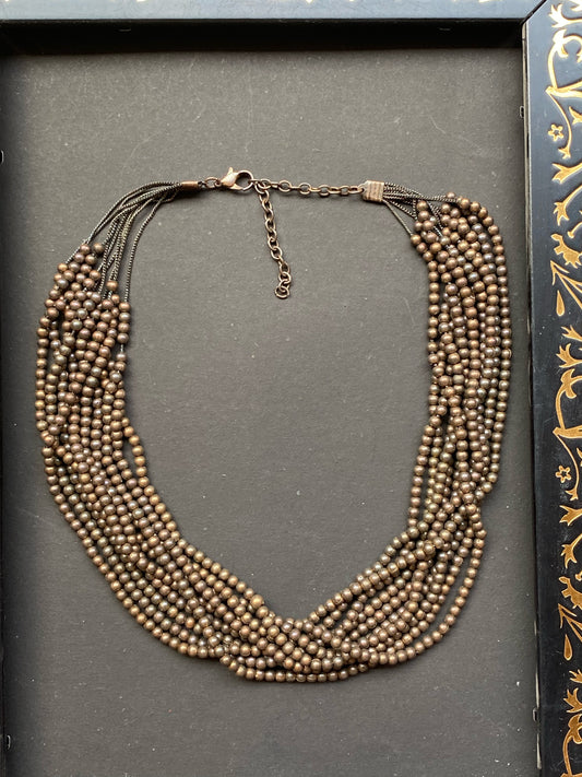 Antique Bronze Multi-Strand Beaded Necklace