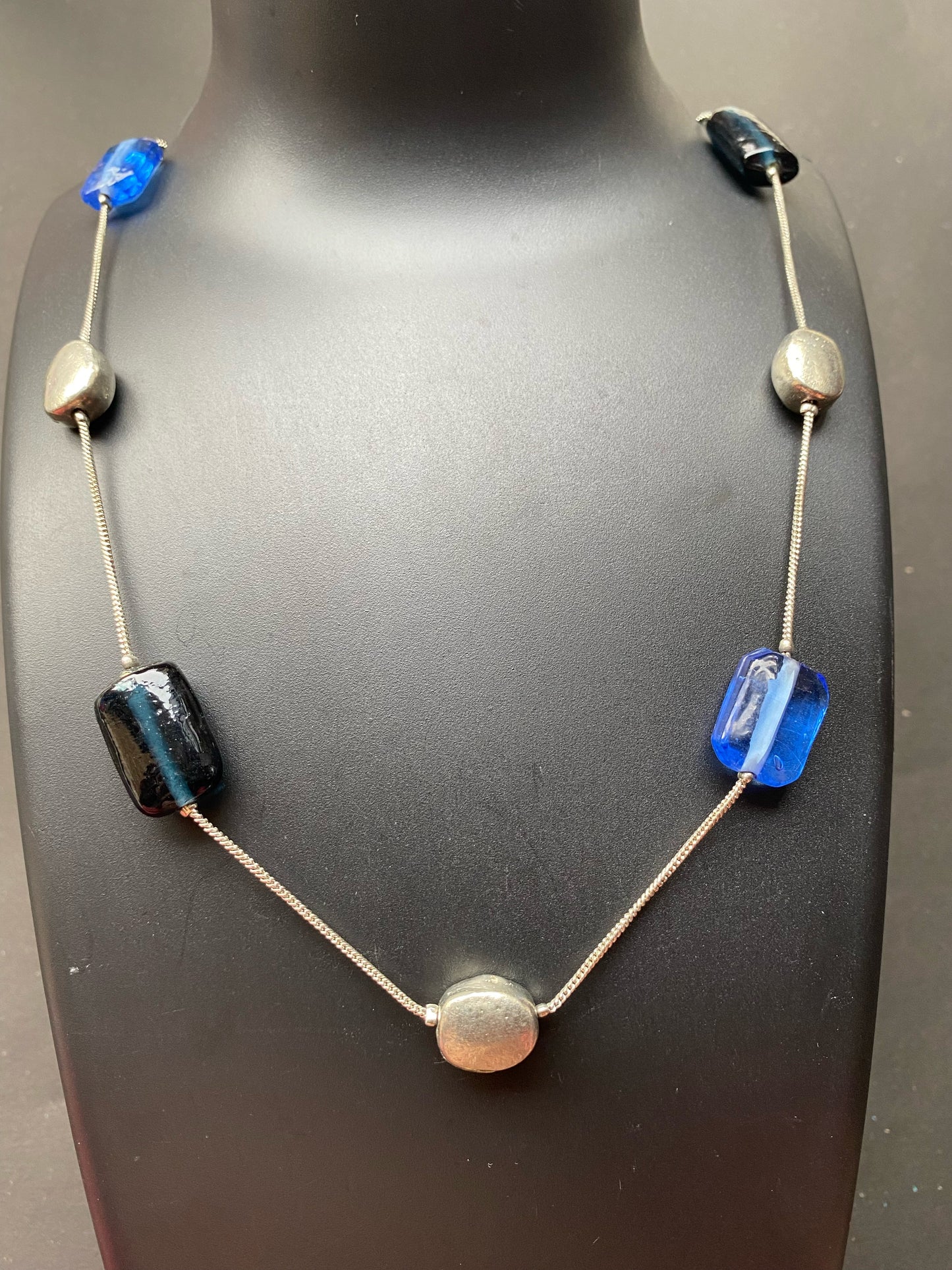 Blue & Silver Dual-Strand Statement Necklace
