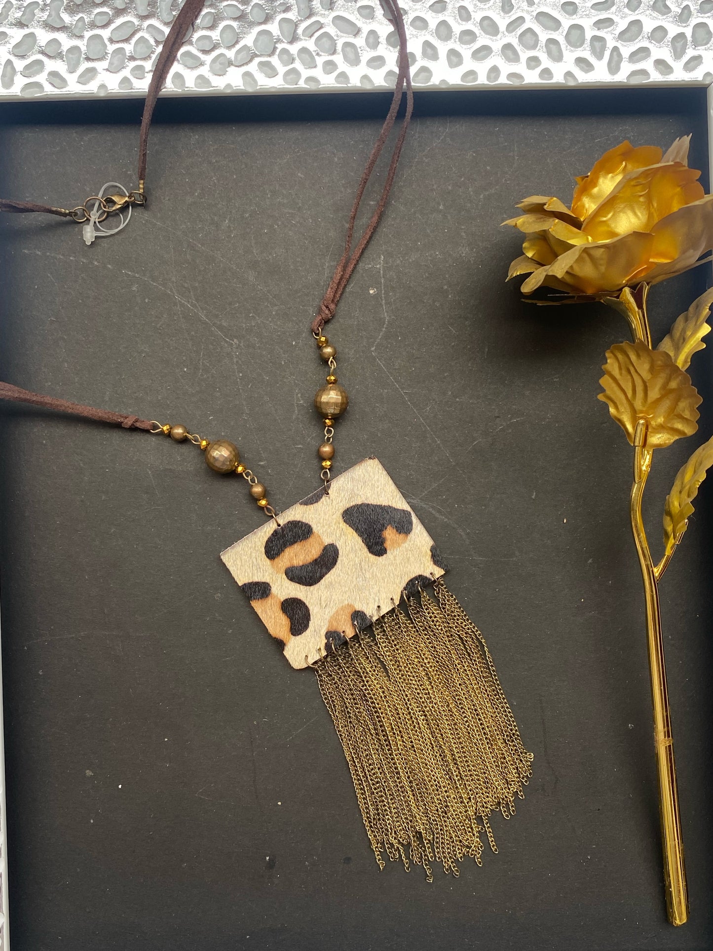 Leopard Print Tassel Statement Necklace – Boho Chic