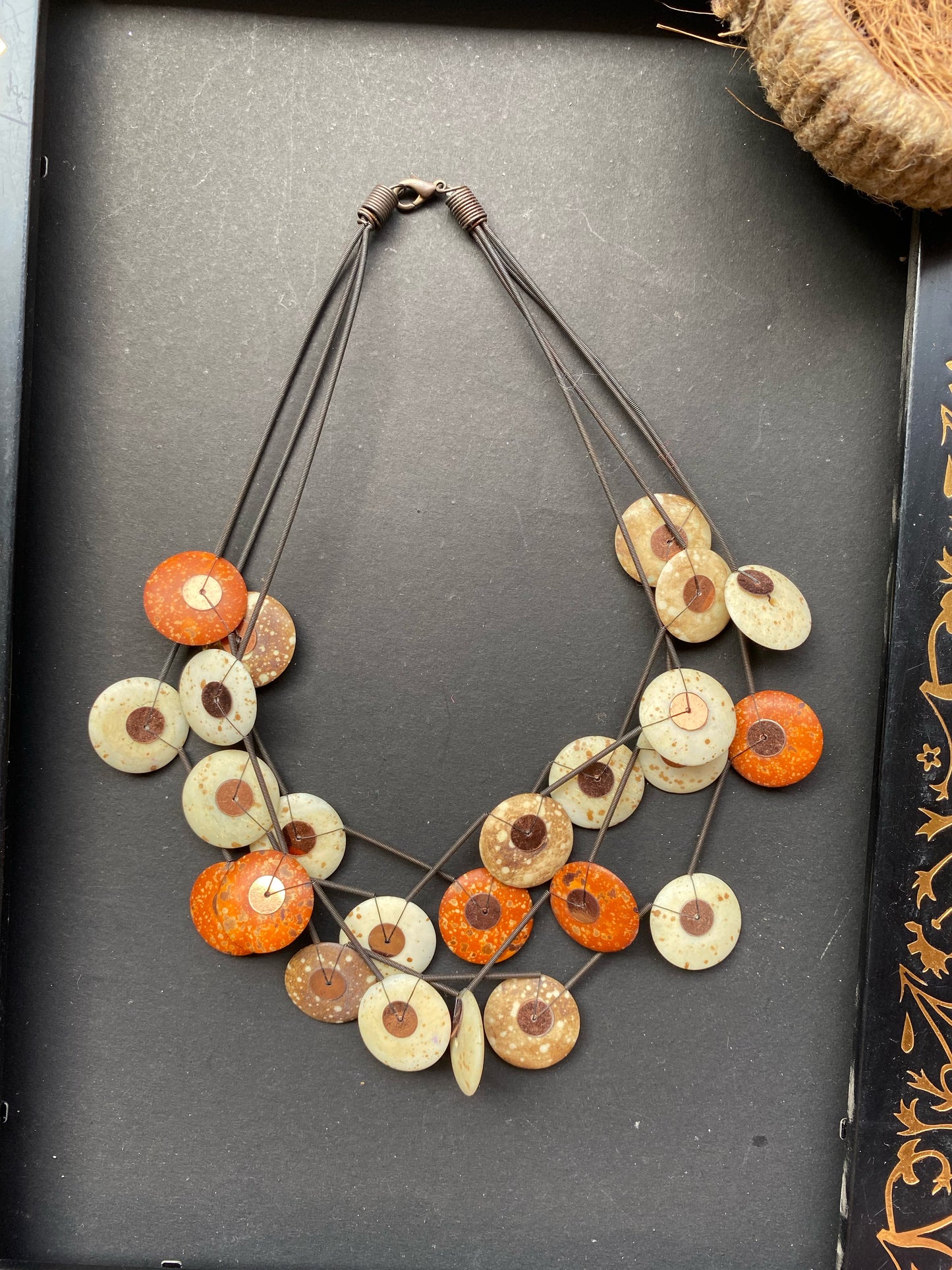Multicolor Layered Disc Bead Statement Necklace – Earthy Boho Style