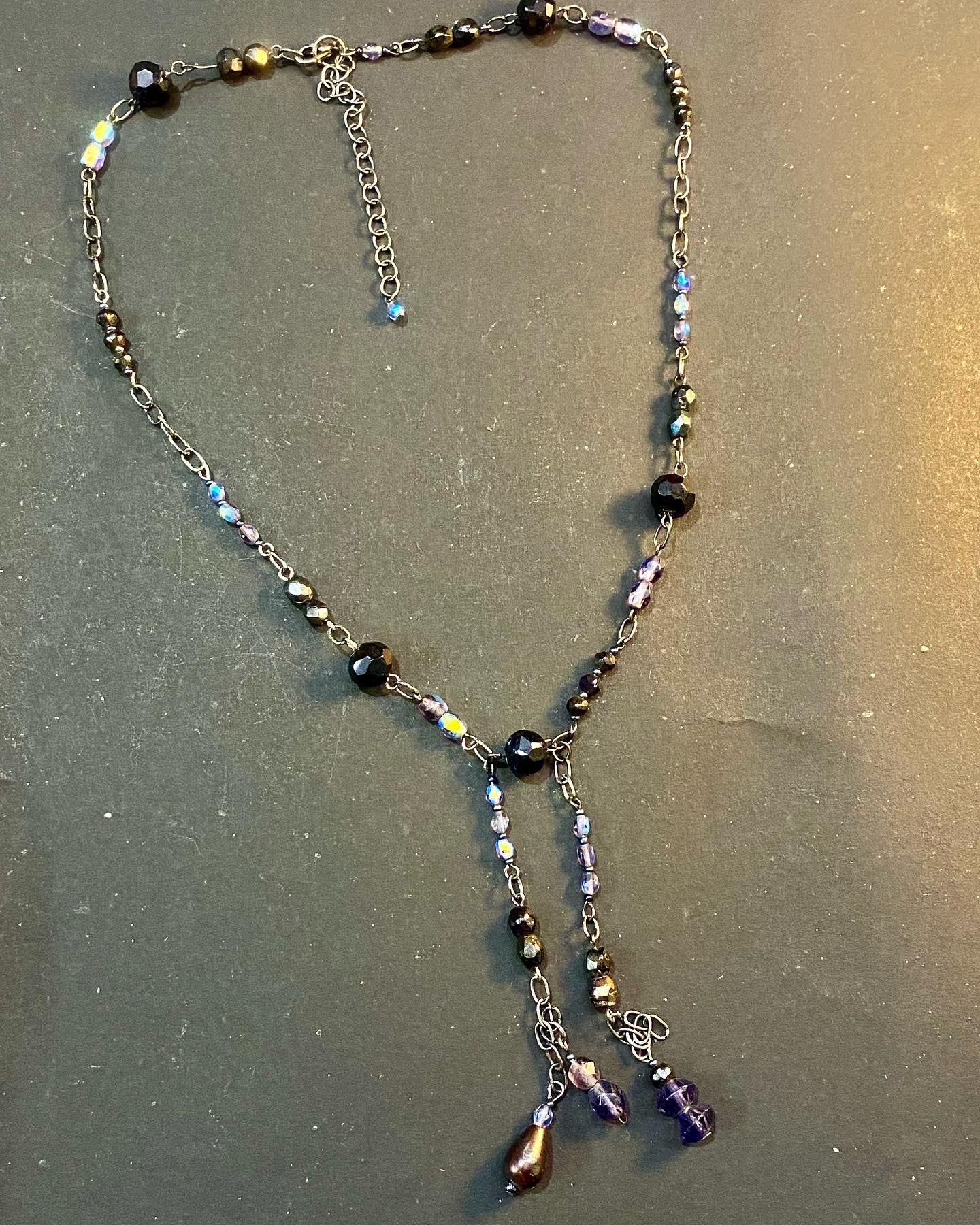 Midnight Lariat Beaded Chain Necklace