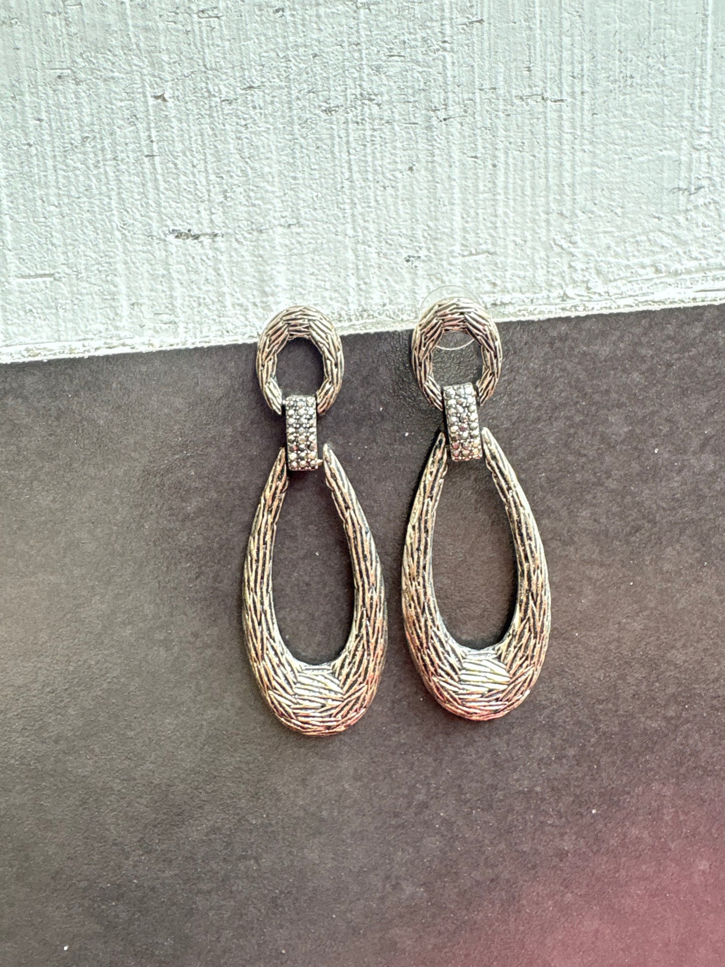 Textured Drop Hoop Earrings