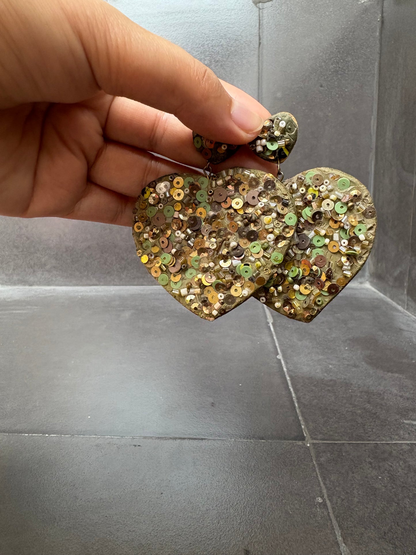 Heart Sequin Statement Earrings