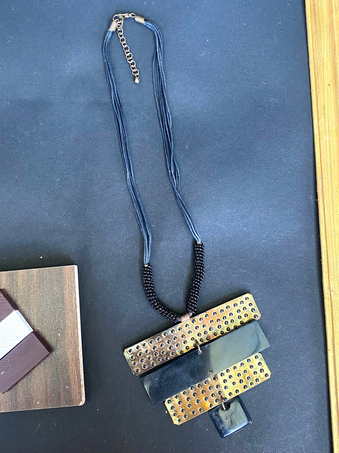 Bold Geometric Brass & Resin Statement Necklace