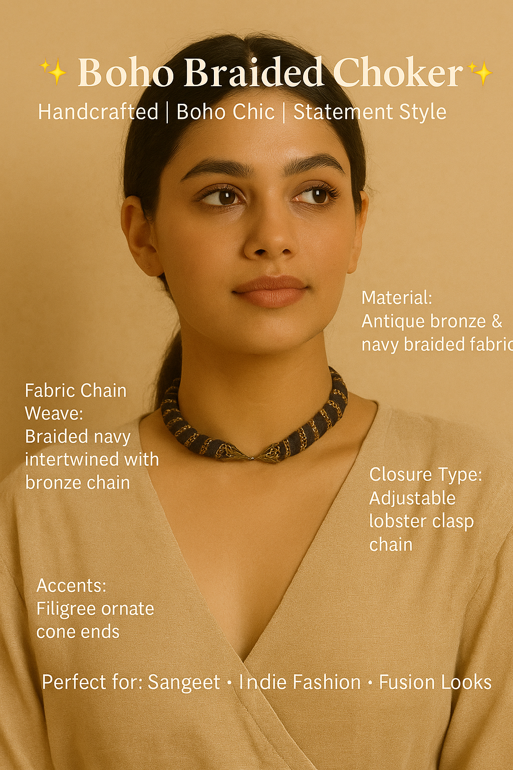 Antique Bronze Chain-Wrapped Fabric Necklace