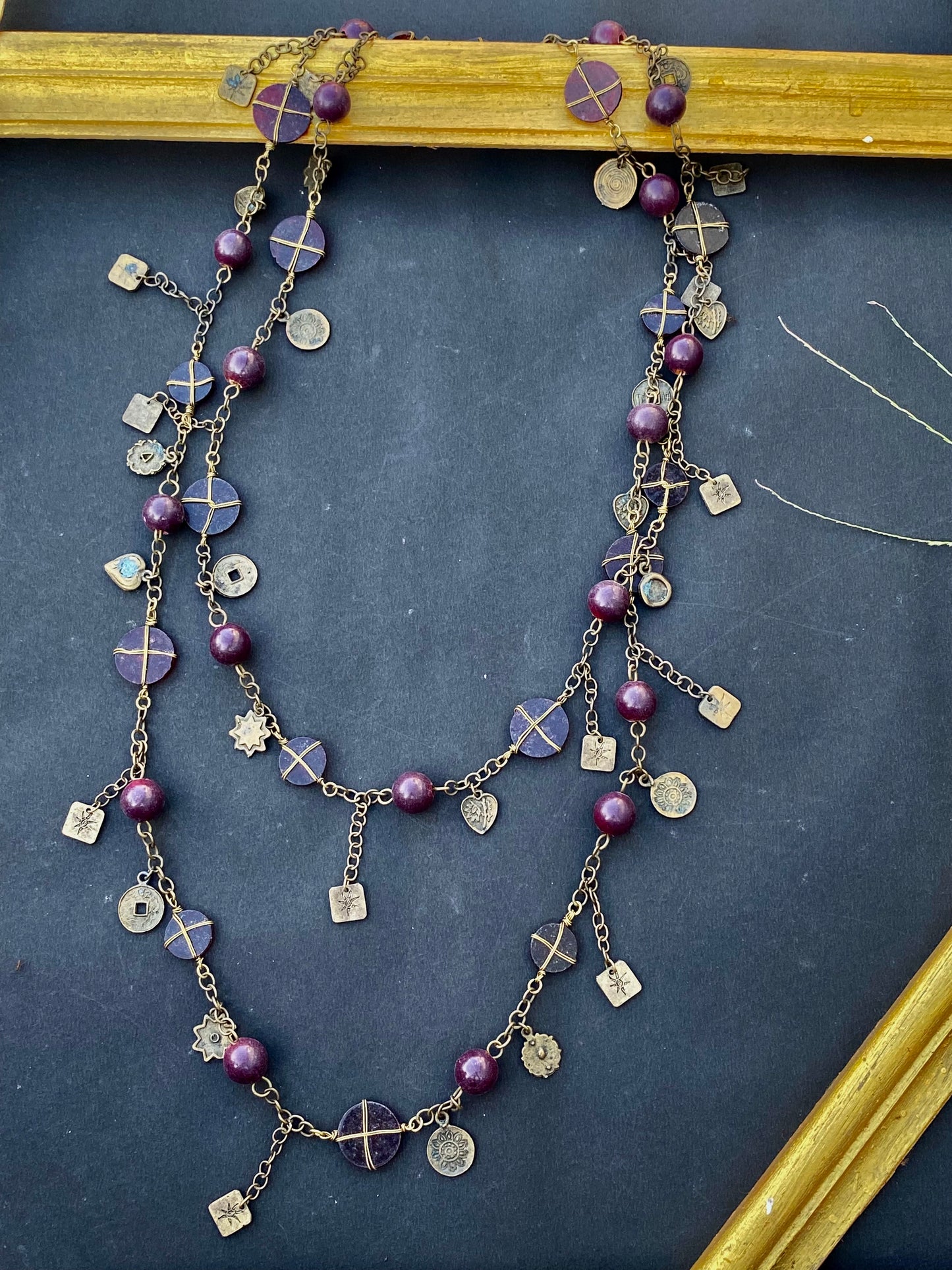 Bohemian Purple Medallion Charm Necklace