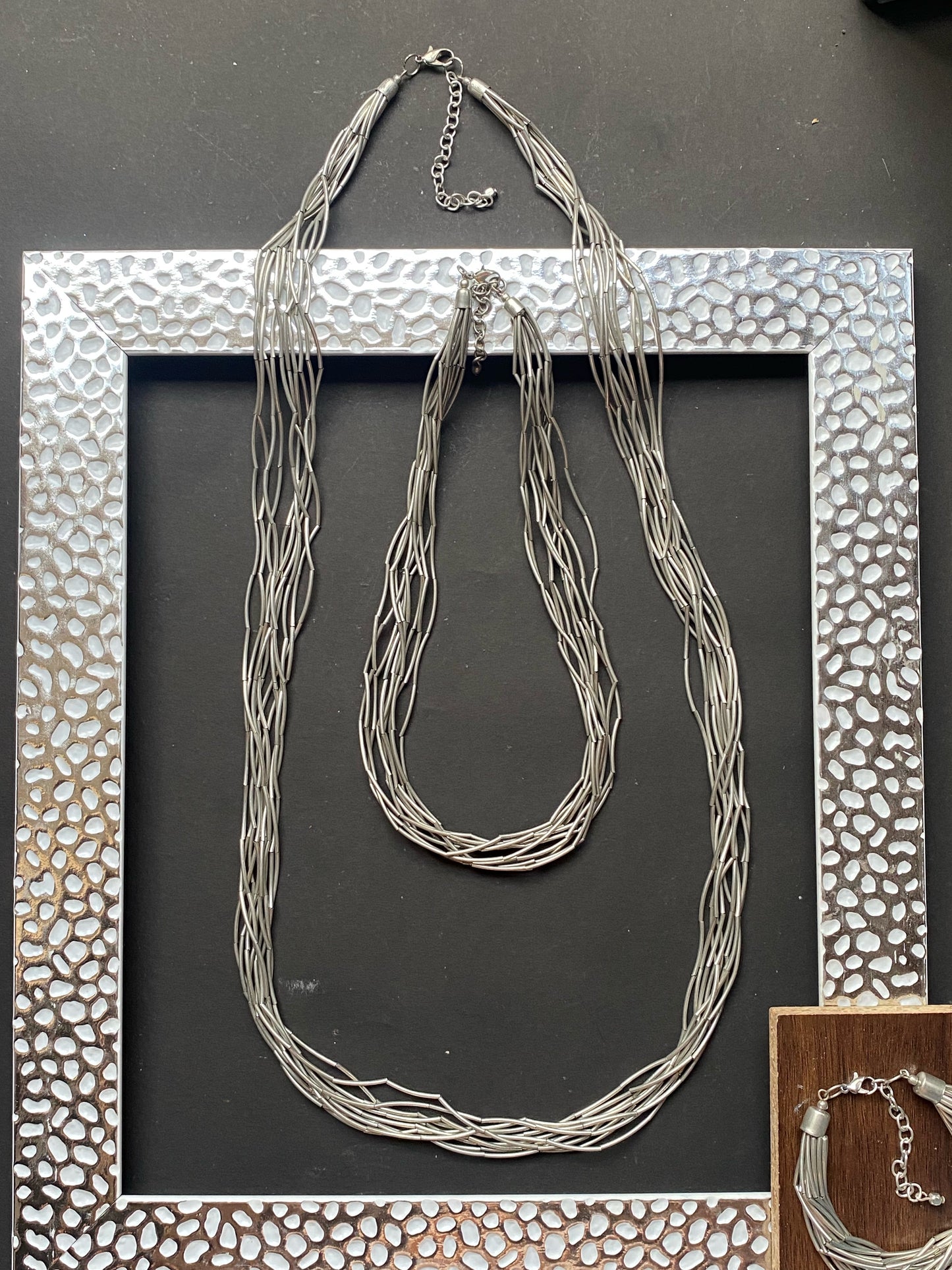 Silver Multi-Strand Necklace & Bracelet Set,set of Three