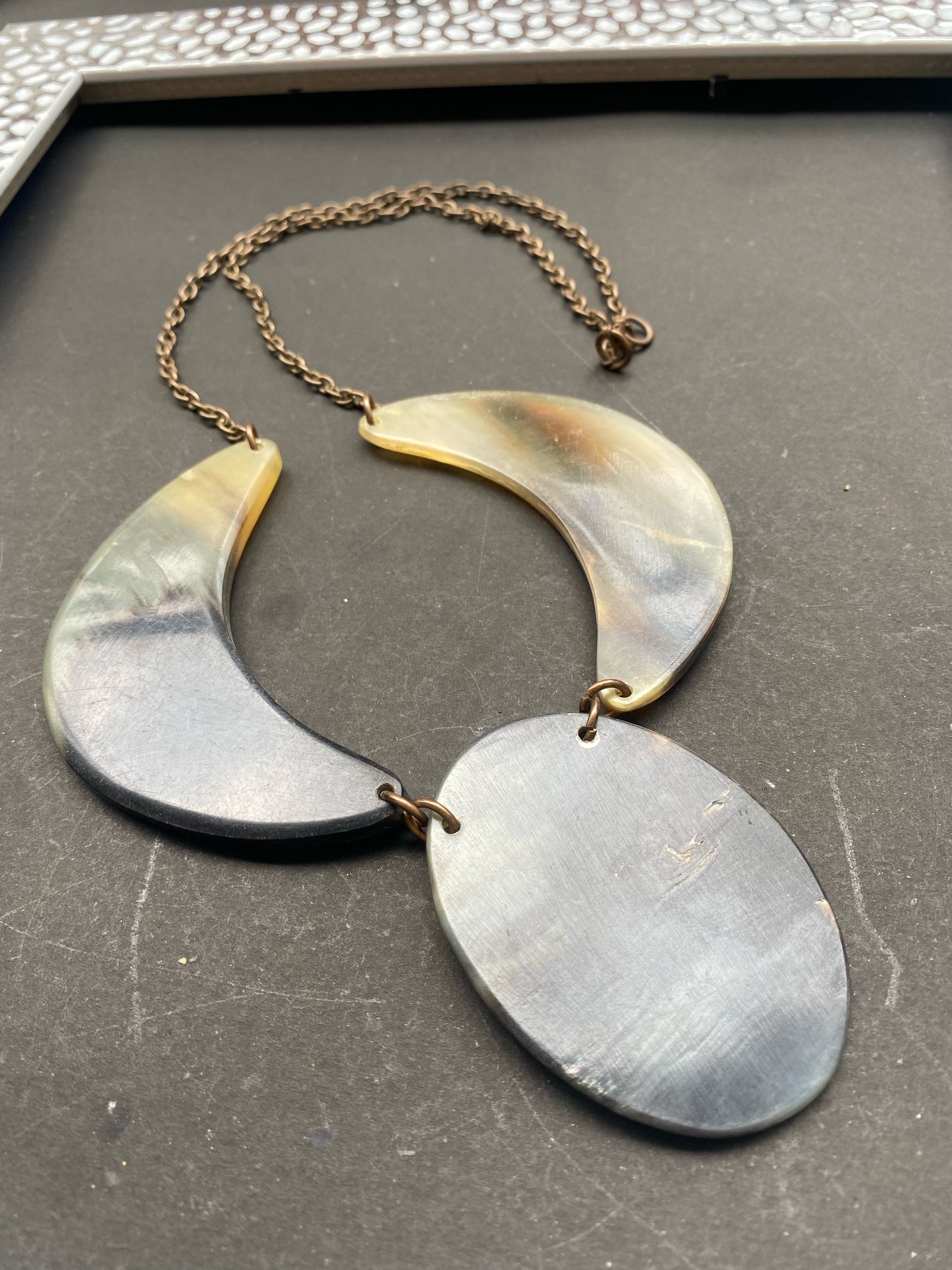 Handcrafted Horn Statement Necklace – Crescent & Oval Design