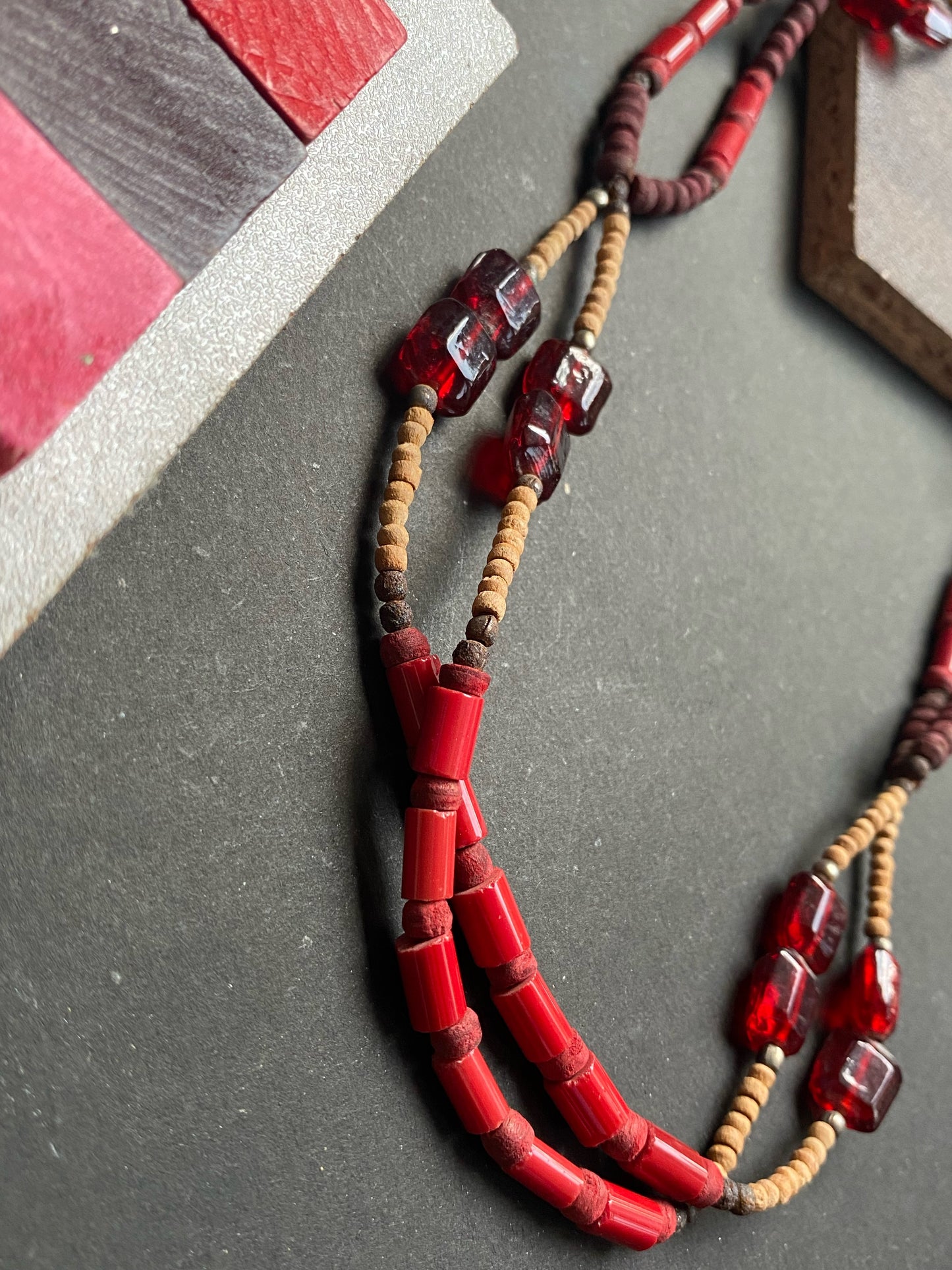 Bohemian Red Beaded Statement Necklace