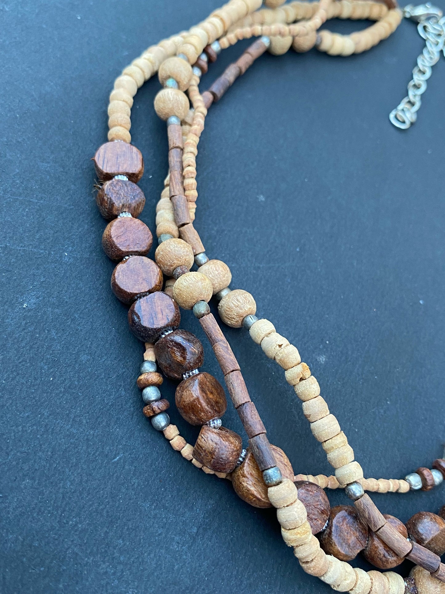 Handcrafted Multi-Strand Wooden Bead Necklace
