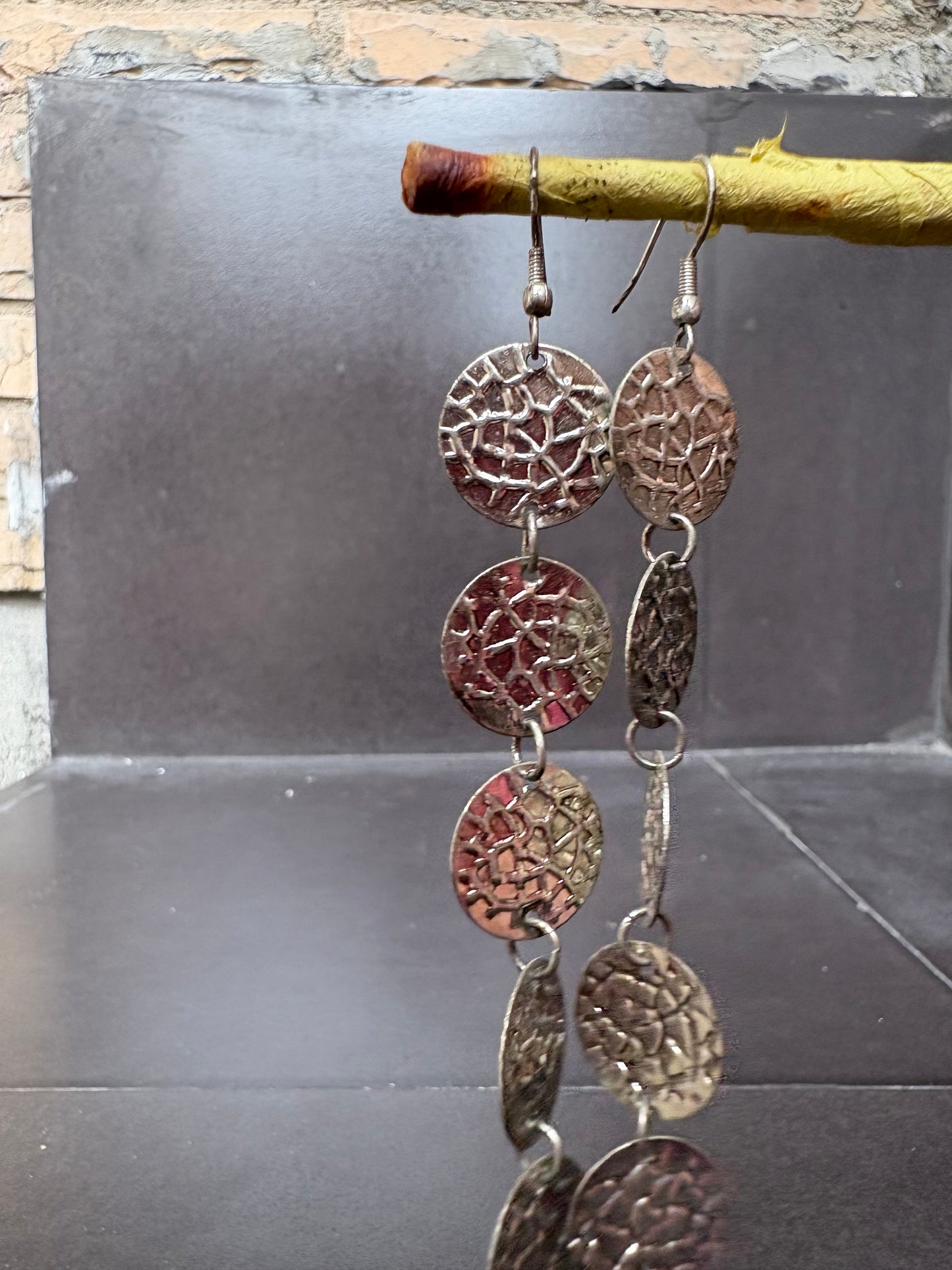 Textured Silver Disc Drop Earrings