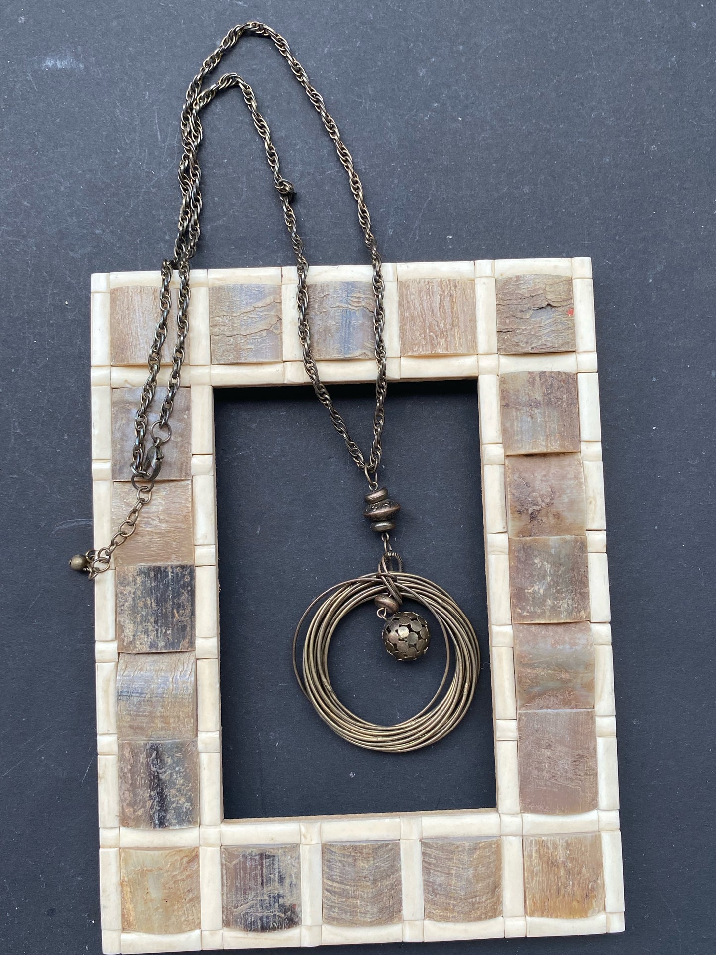 Antique Brass Layered Ring Pendant Necklace