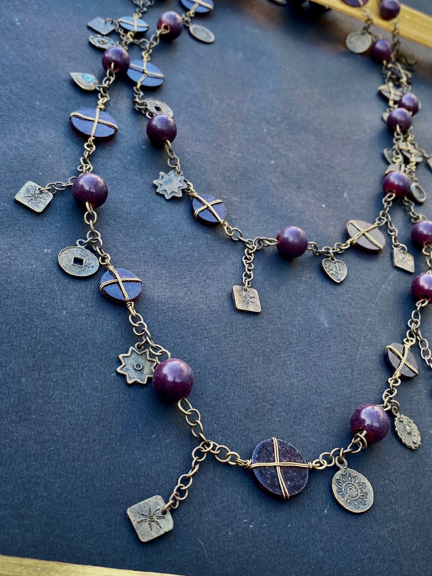 Bohemian Purple Medallion Charm Necklace