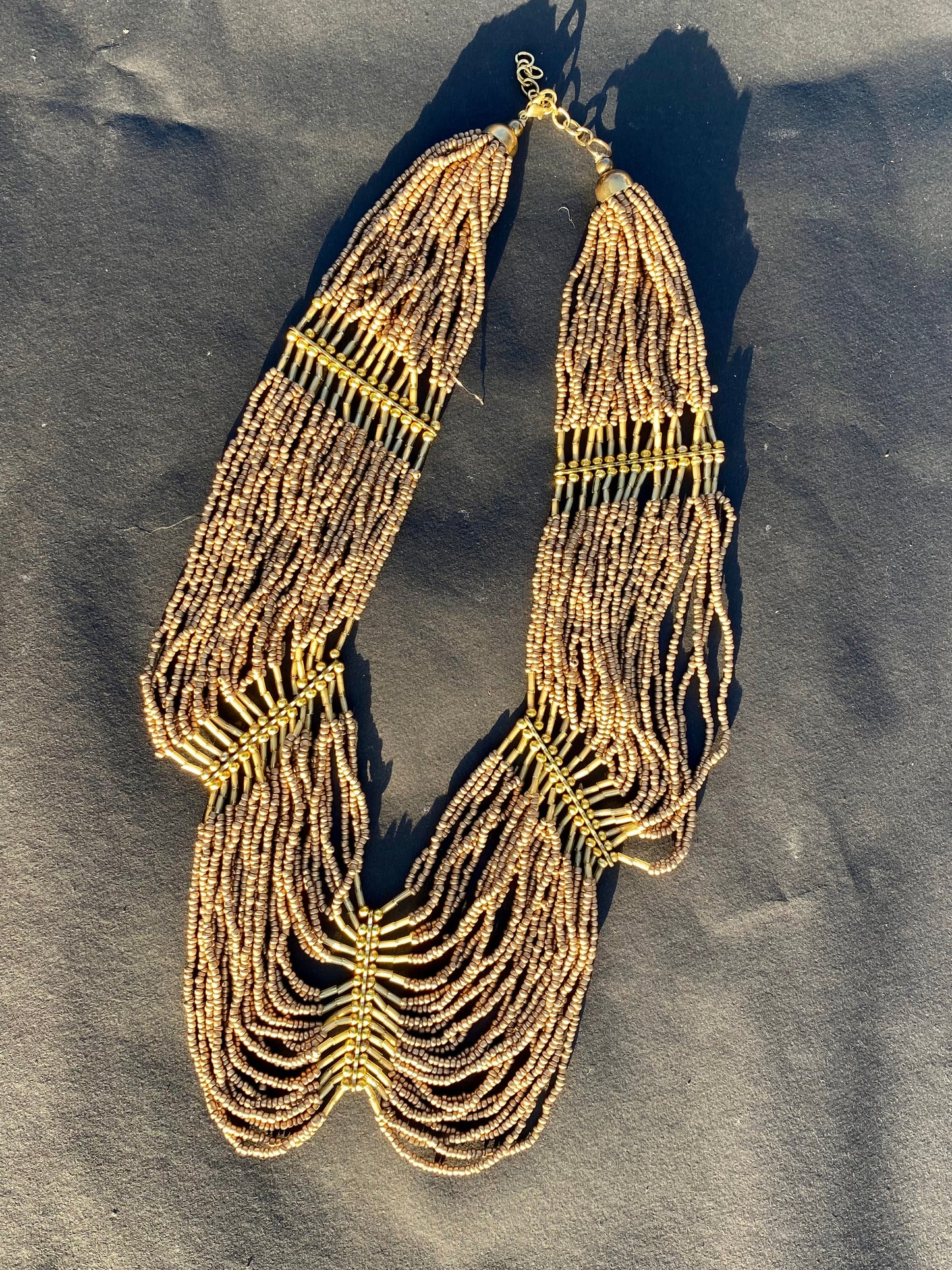 Layered Tribal Gold Seed Bead Necklace