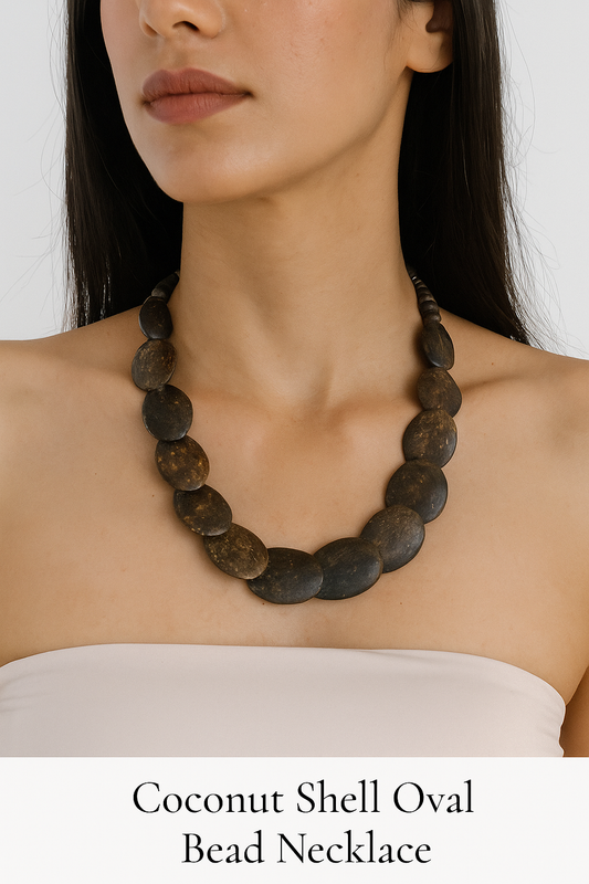 Coconut Shell Oval Bead Necklace – Eco-Chic Statement