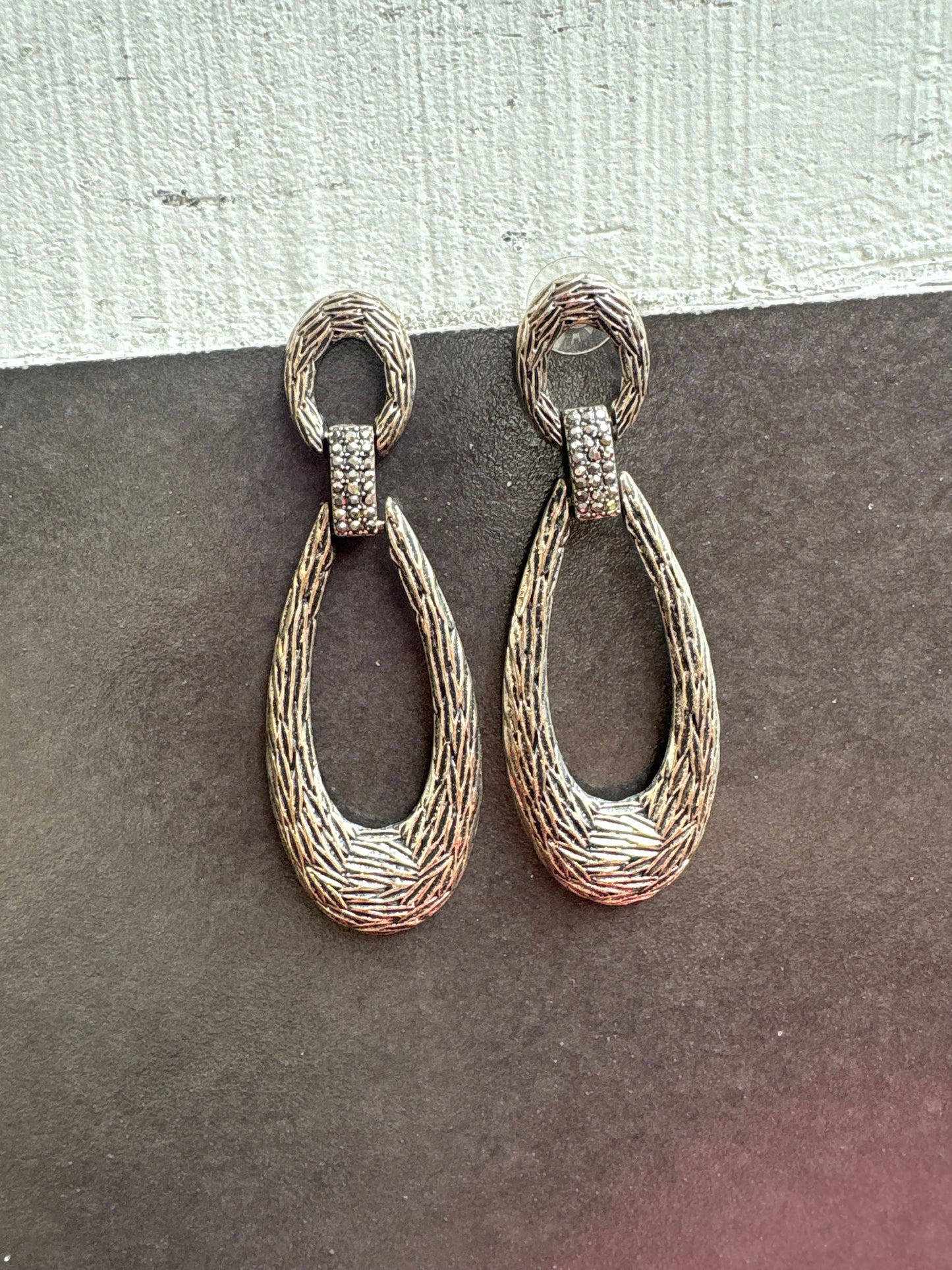 Textured Drop Hoop Earrings
