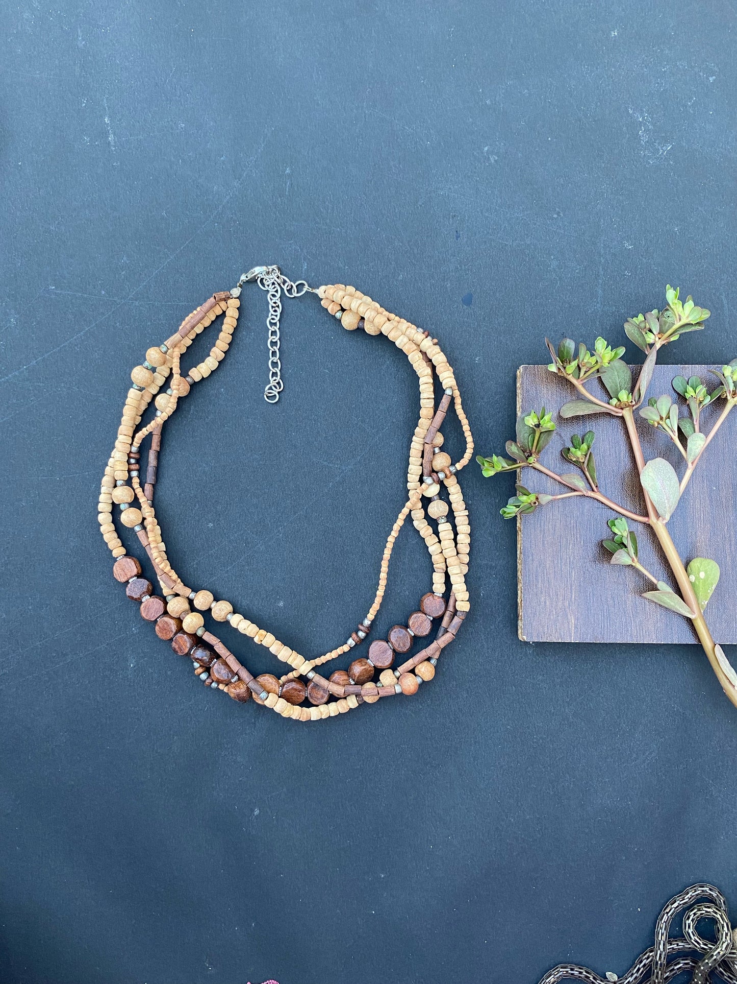 Handcrafted Multi-Strand Wooden Bead Necklace