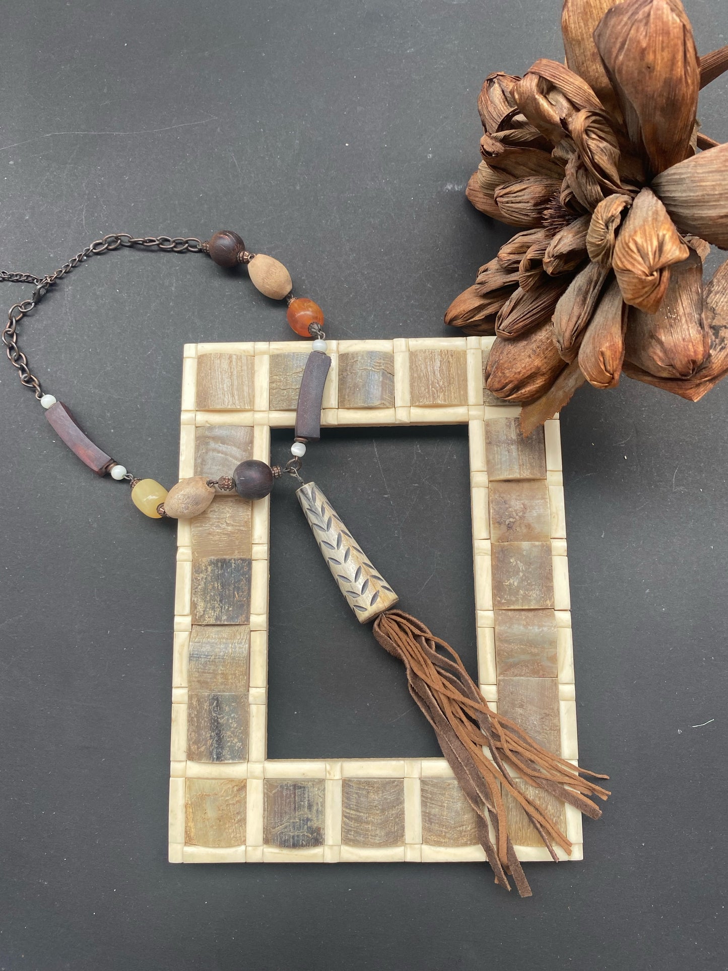 Rustic Bohemian Beaded Pendant Necklace