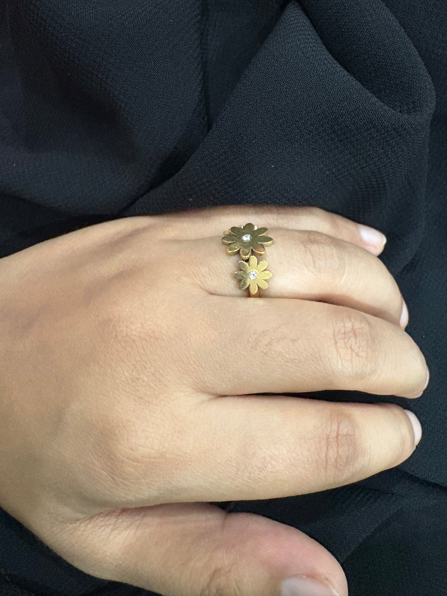 Golden Daisy Flower Ring with Crystal Accents