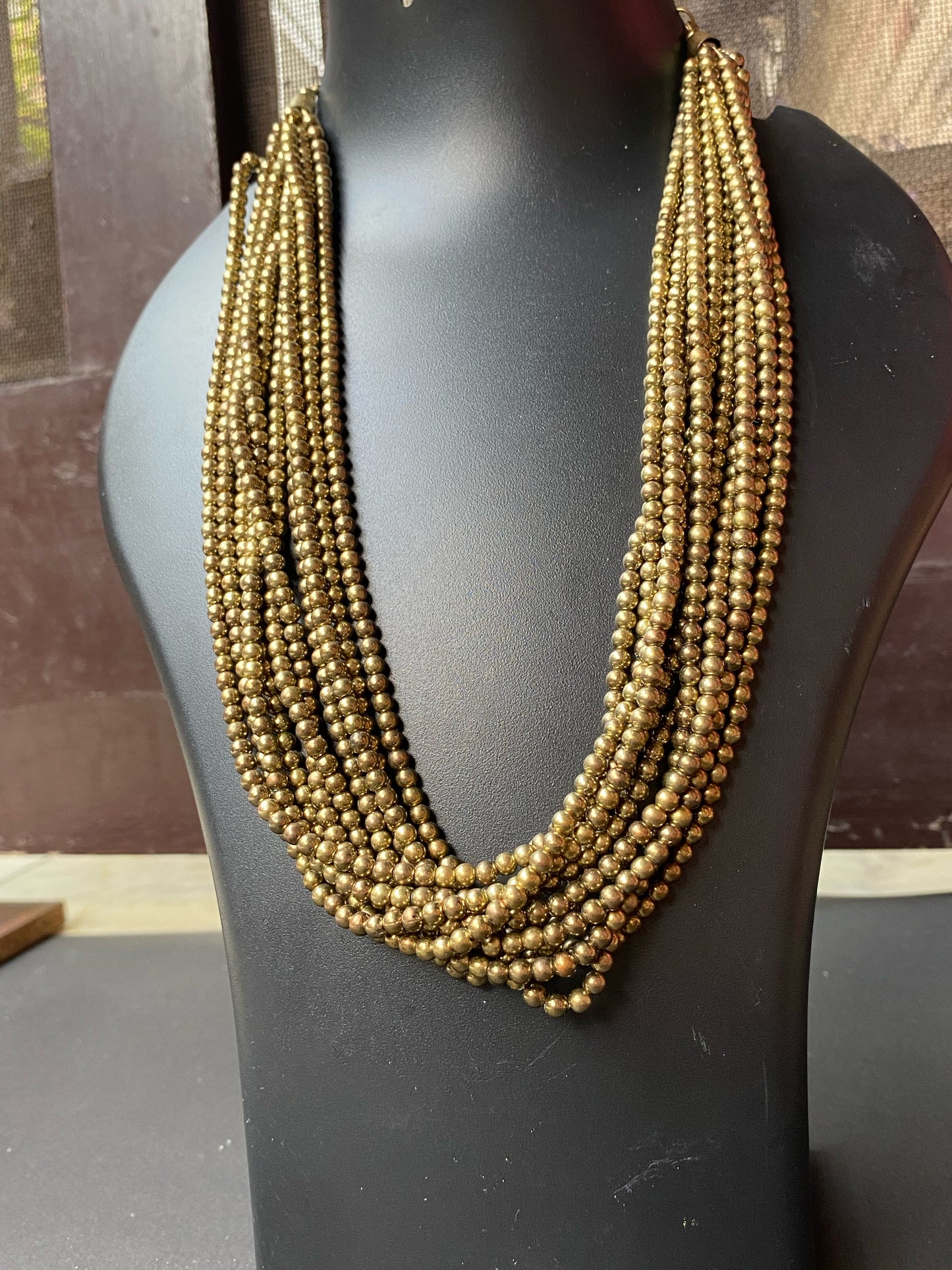 Antique Gold Multi-Strand Beaded Necklace
