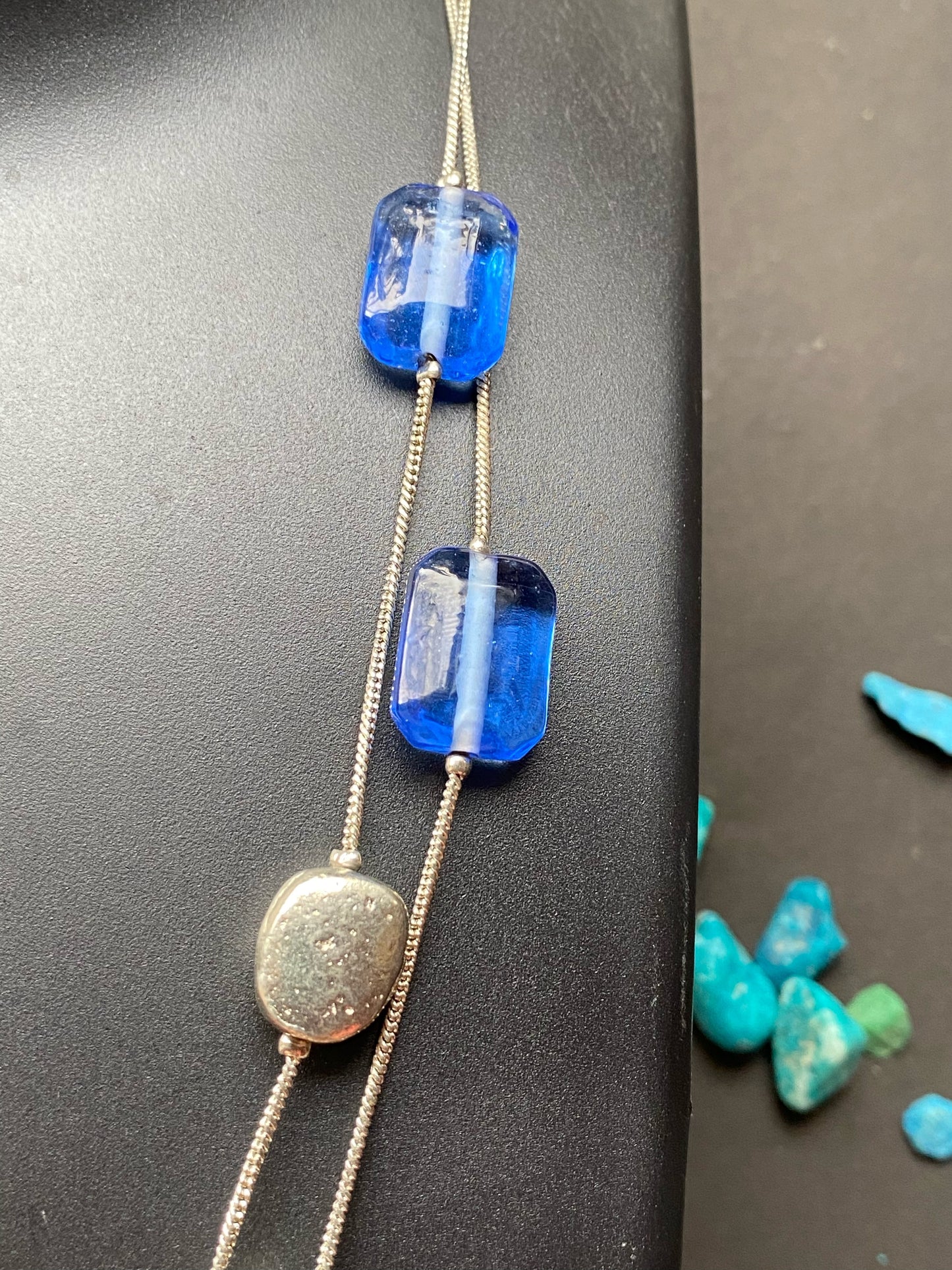 Blue & Silver Dual-Strand Statement Necklace