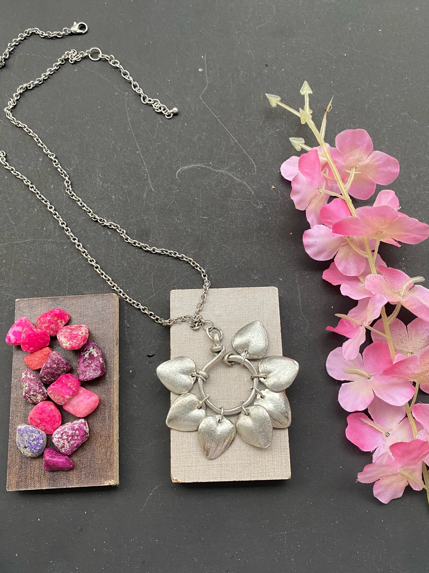 Silver Heart Charm Statement Necklace