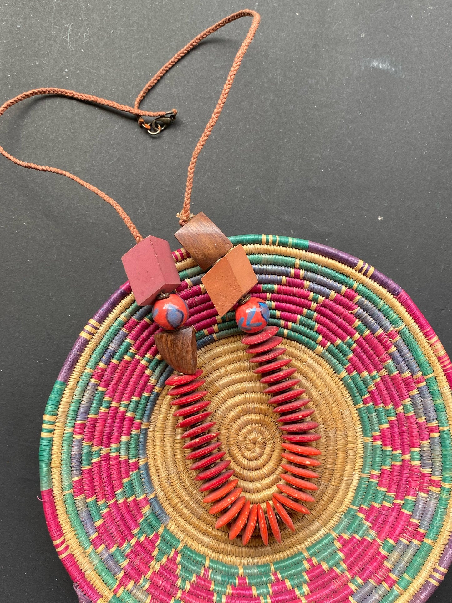 Bold Red & Natural Wood Beaded Statement Necklace