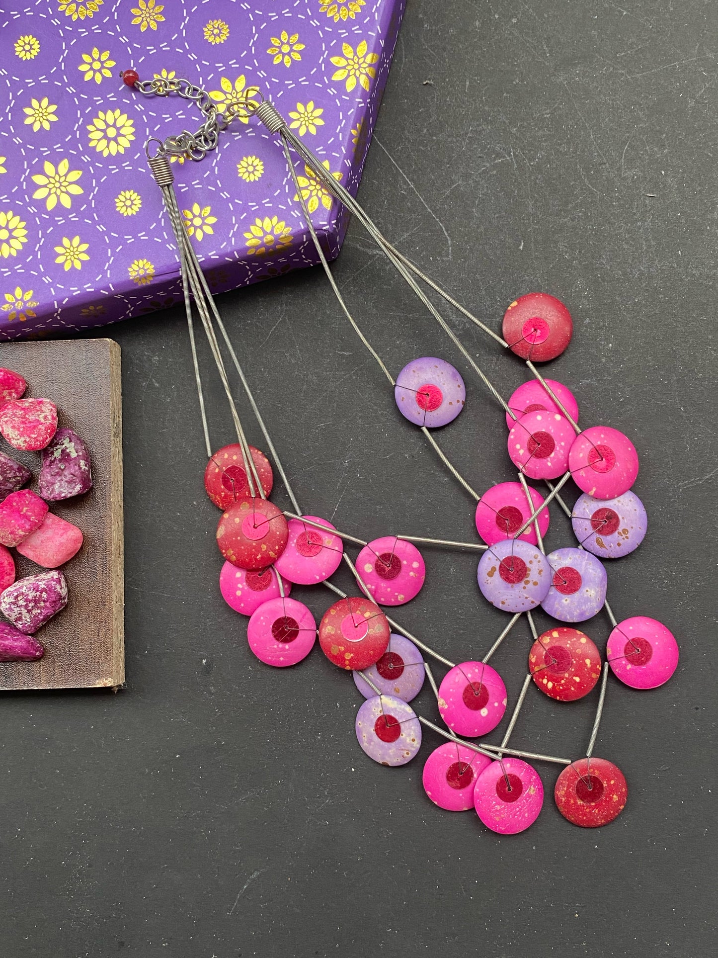 Multicolor Layered Disc Bead Statement Necklace – Earthy Boho Style