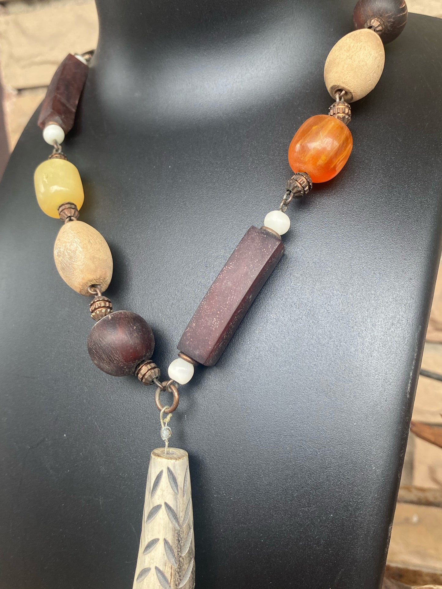 Rustic Bohemian Beaded Pendant Necklace