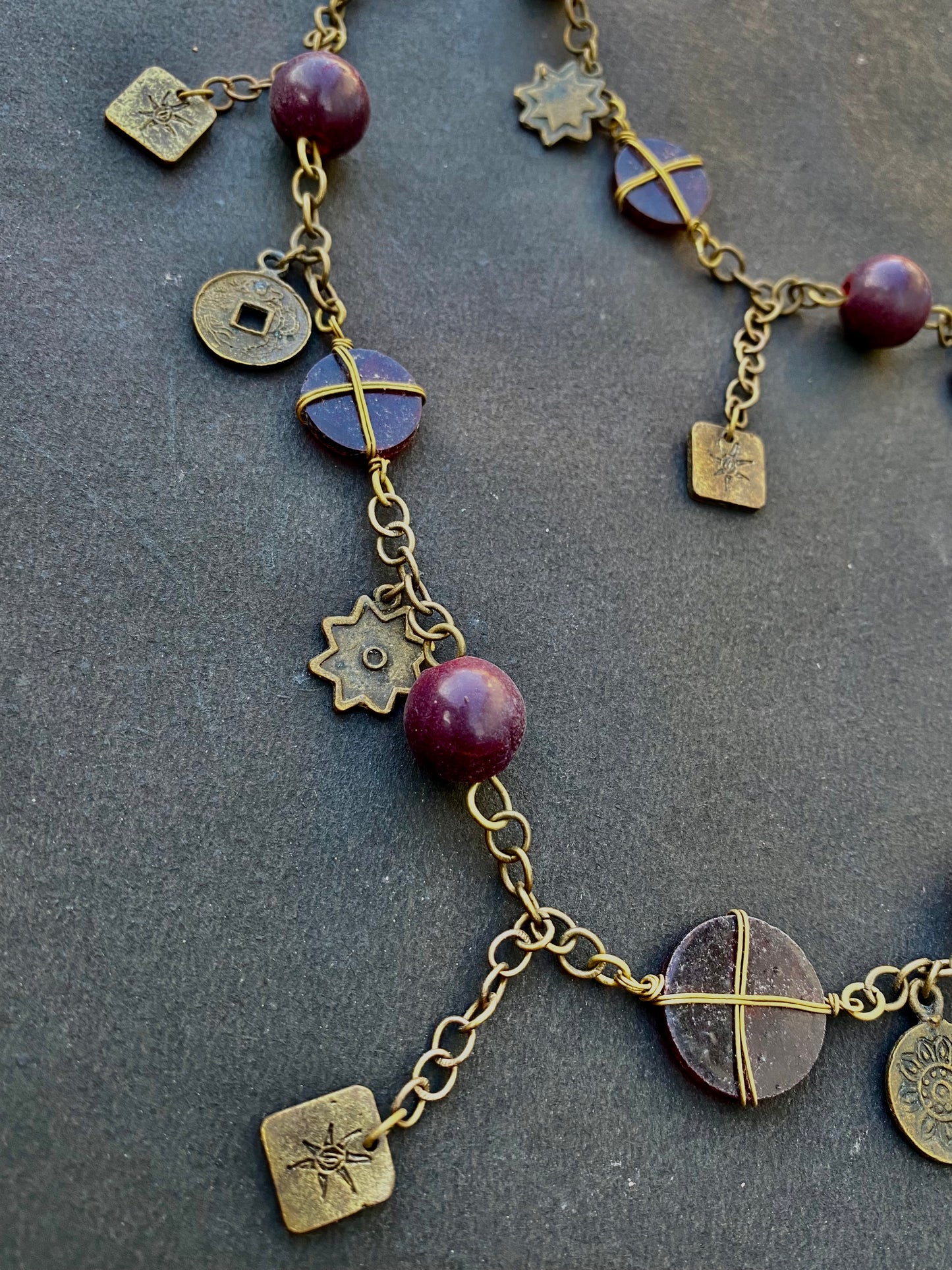 Bohemian Purple Medallion Charm Necklace