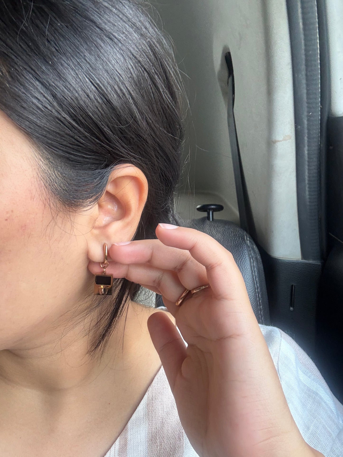 Gold-Plated Hoop Earrings with Black Enamel & Butterfly Charm